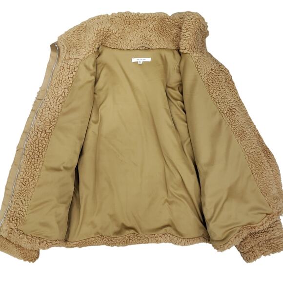 PacSun Teddy Jacket Faux Fur Sherpa Fleece Full zip up Lined Oversized Tan M L - Picture 7 of 10